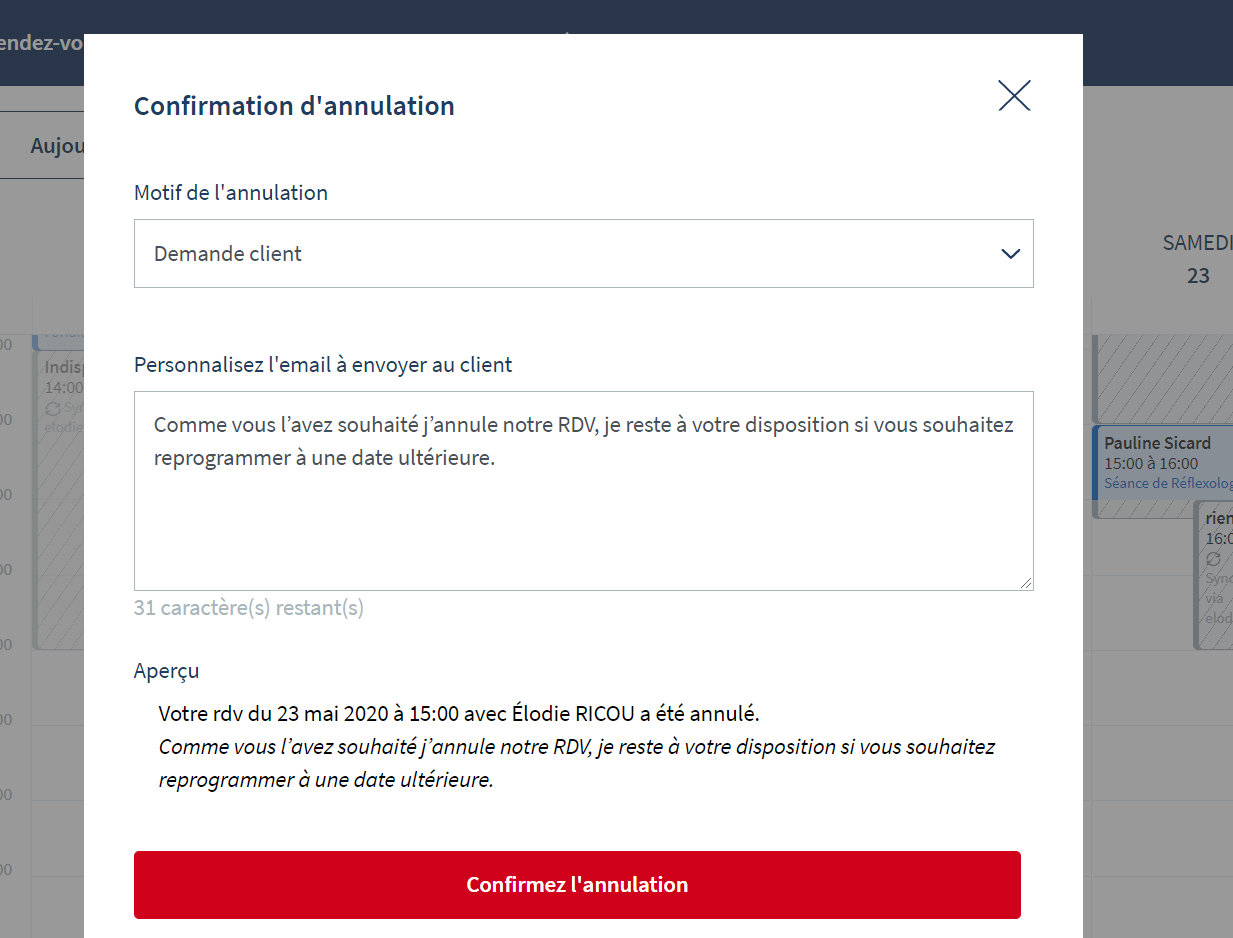 Comment annuler un rendez-vous ou personnaliser un message d'annulation